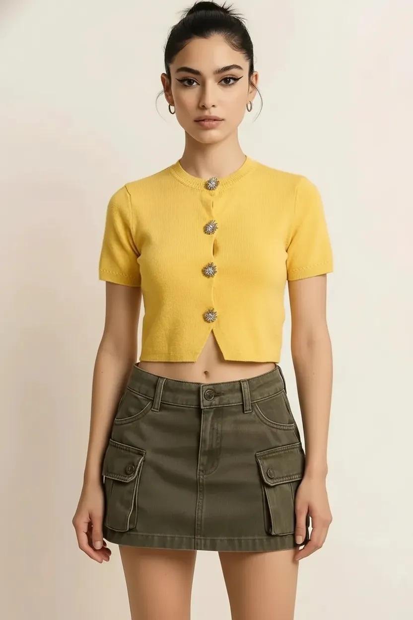 Knitted Crop Button Top
